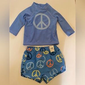 Rashguard top and swim shorts bundle - baby 3-6 months - NEW peace